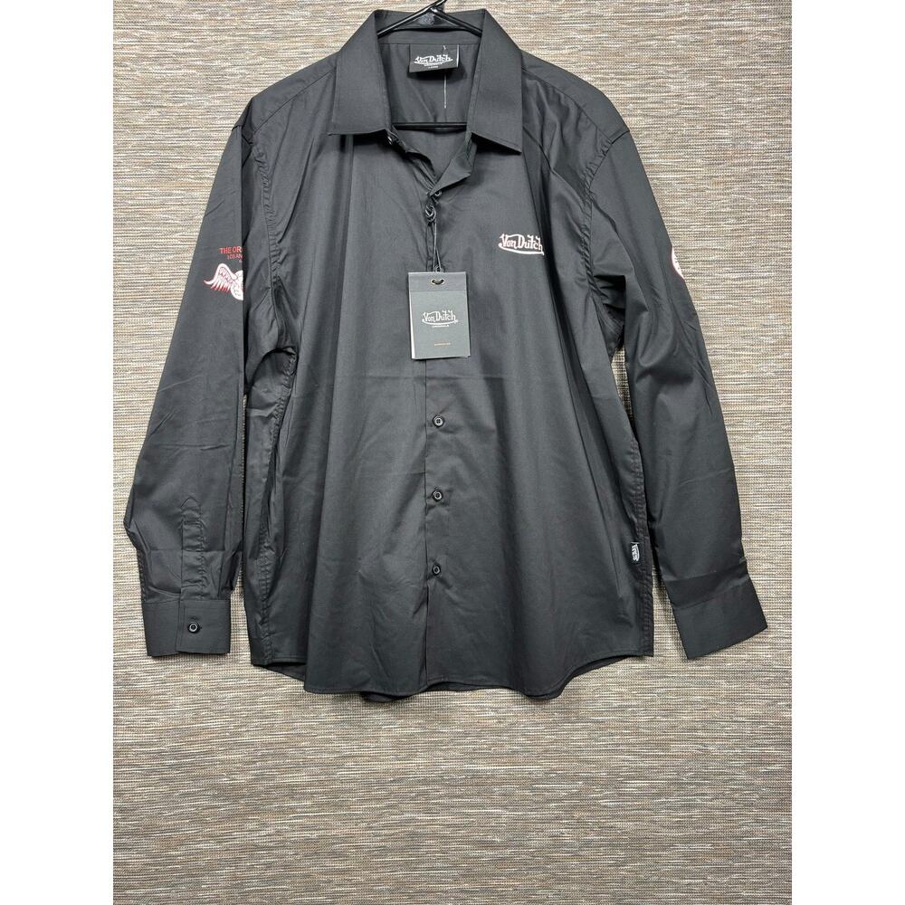 Von Dutch Shirt Mens Large Black California Graphic Button Up Long Sleeve